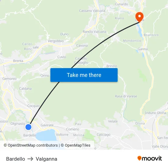 Bardello to Valganna map