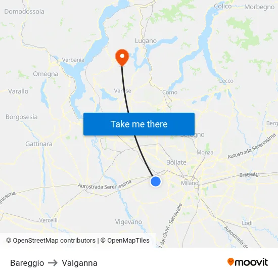 Bareggio to Valganna map