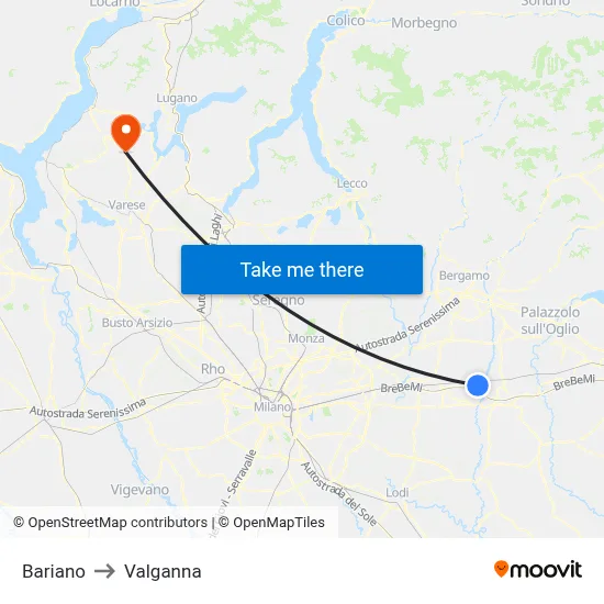 Bariano to Valganna map