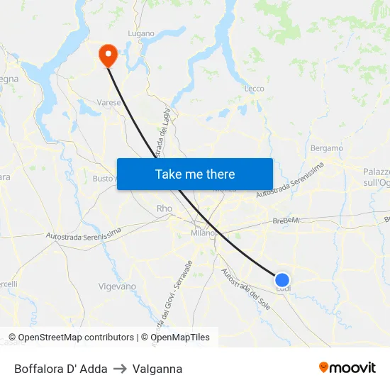 Boffalora D'Adda to Valganna map
