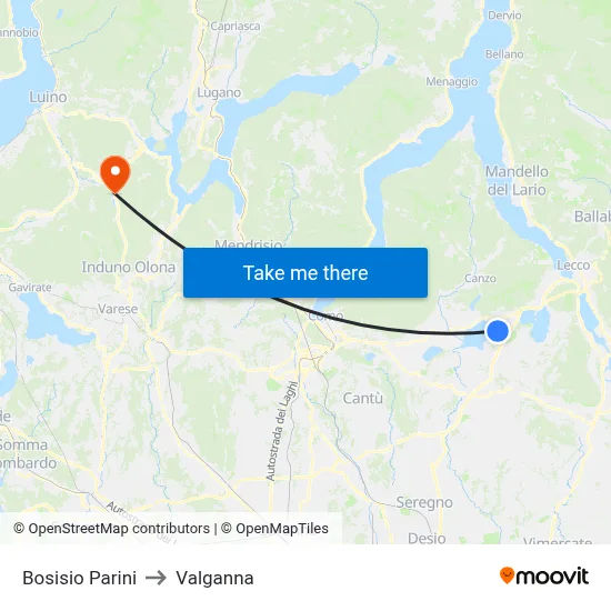 Bosisio Parini to Valganna map