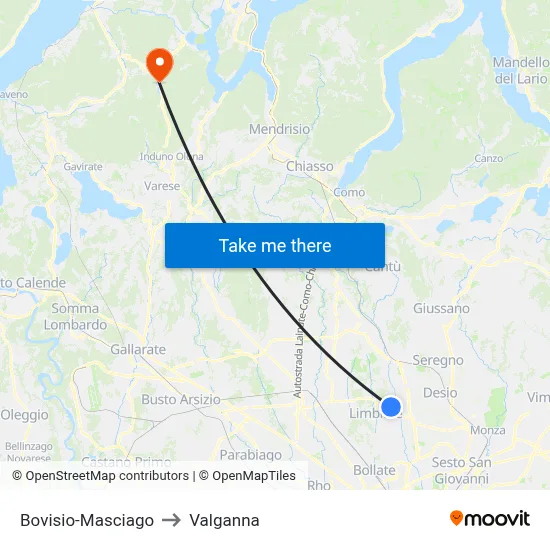 Bovisio-Masciago to Valganna map