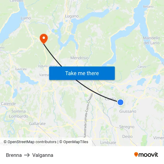 Brenna to Valganna map