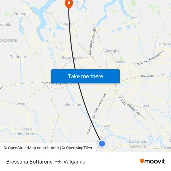 Bressana Bottarone to Valganna map