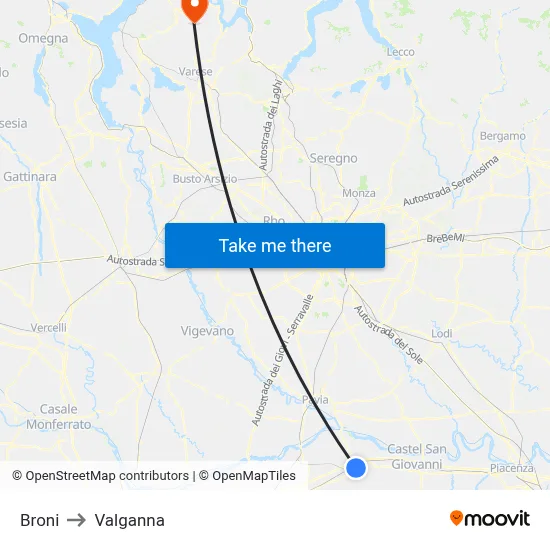 Broni to Valganna map