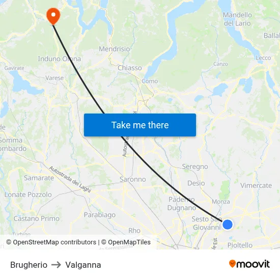 Brugherio to Valganna map