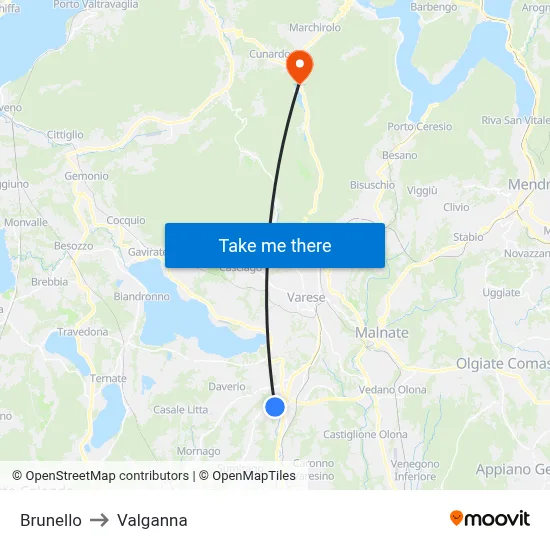 Brunello to Valganna map
