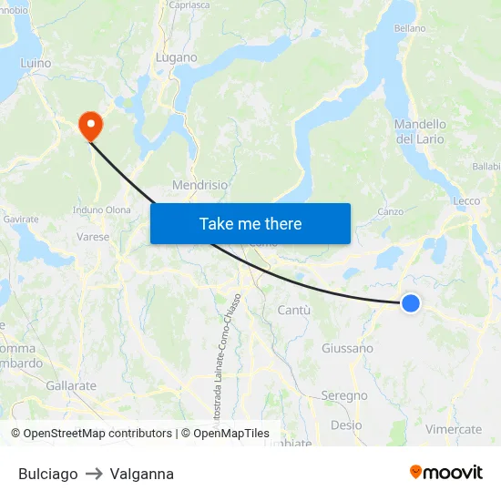 Bulciago to Valganna map