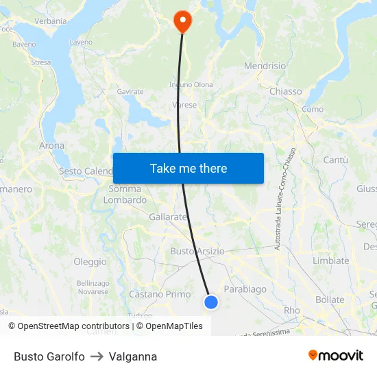 Busto Garolfo to Valganna map