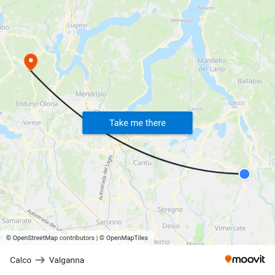 Calco to Valganna map