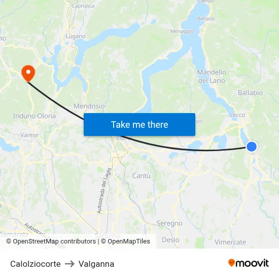 Calolziocorte to Valganna map