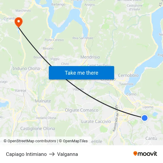 Capiago Intimiano to Valganna map