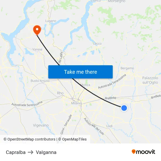 Capralba to Valganna map