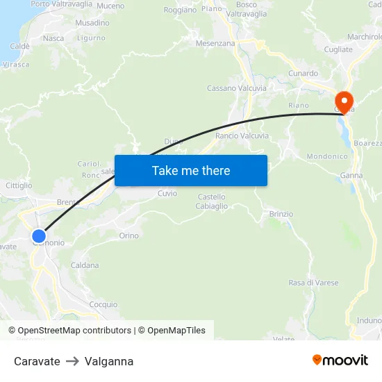 Caravate to Valganna map