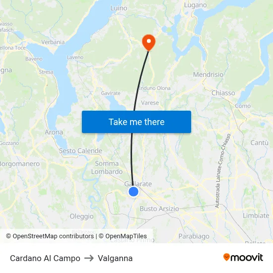 Cardano al Campo to Valganna map
