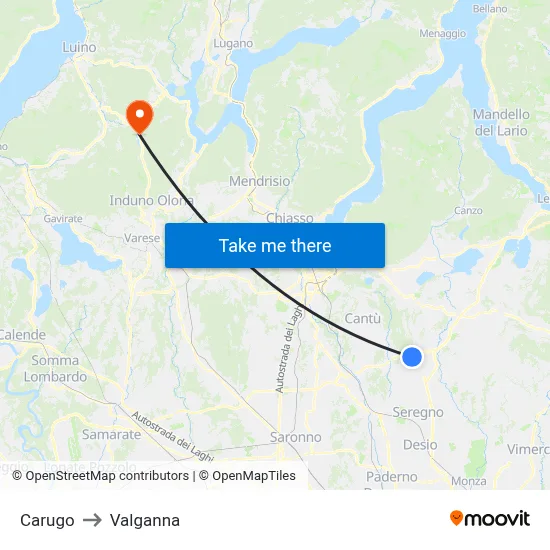 Carugo to Valganna map