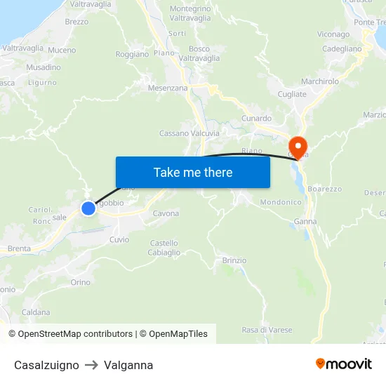 Casalzuigno to Valganna map