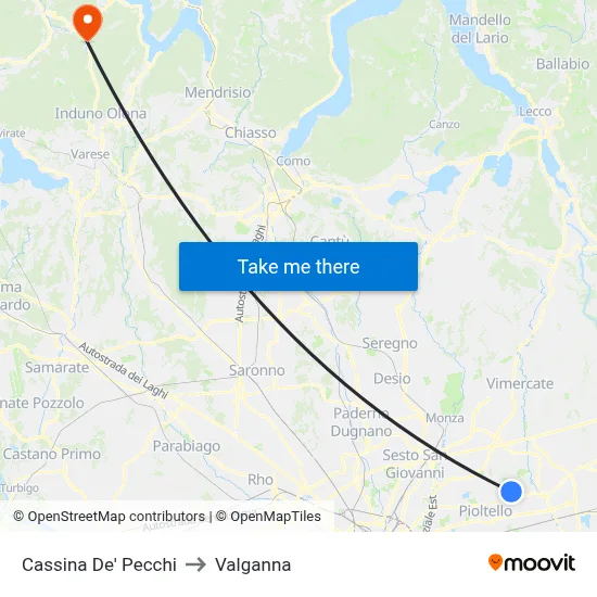 Cassina De' Pecchi to Valganna map