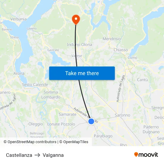 Castellanza to Valganna map