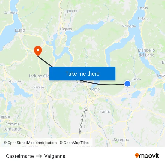 Castelmarte to Valganna map