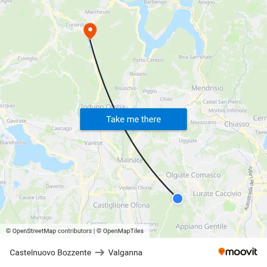 Castelnuovo Bozzente to Valganna map
