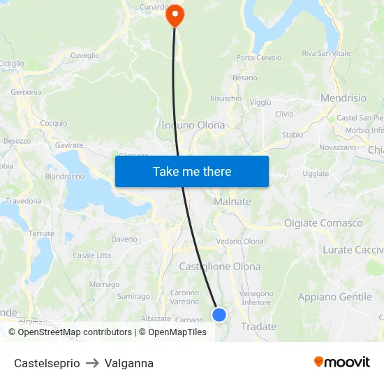 Castelseprio to Valganna map