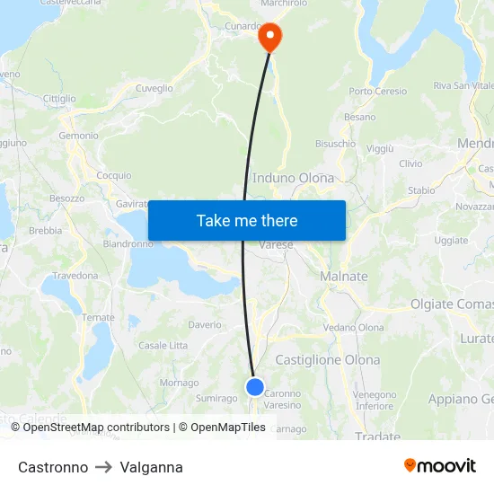 Castronno to Valganna map