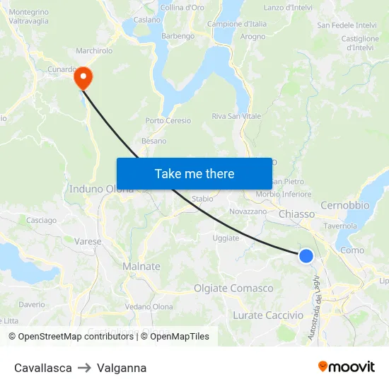 Cavallasca to Valganna map