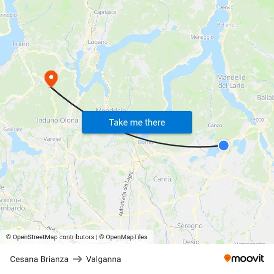Cesana Brianza to Valganna map