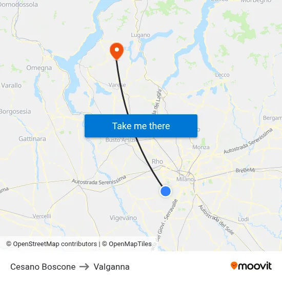 Cesano Boscone to Valganna map