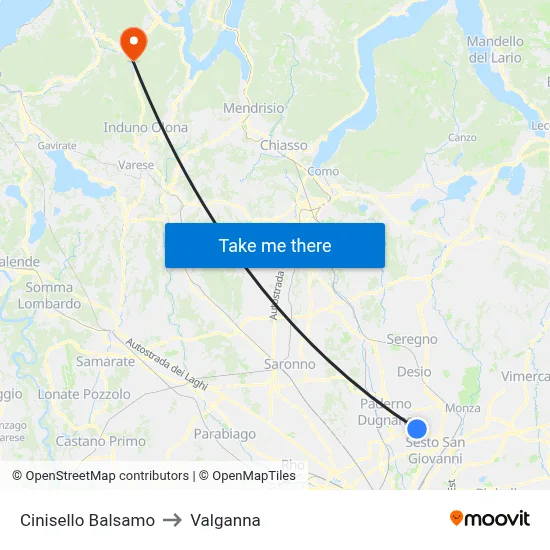 Cinisello Balsamo to Valganna map