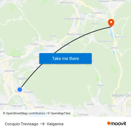 Cocquio-Trevisago to Valganna map