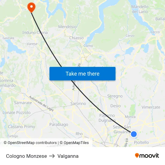 Cologno Monzese to Valganna map