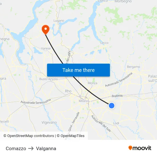 Comazzo to Valganna map