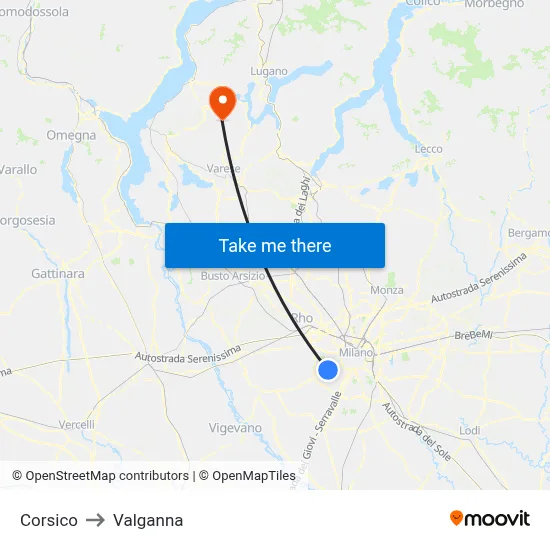 Corsico to Valganna map