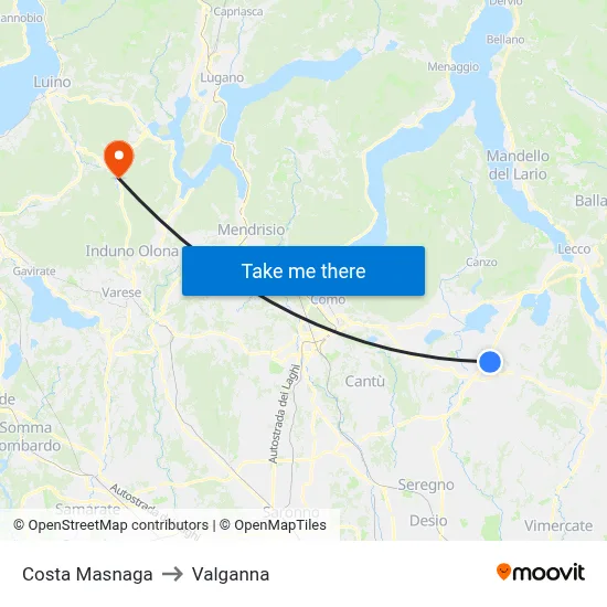 Costa Masnaga to Valganna map
