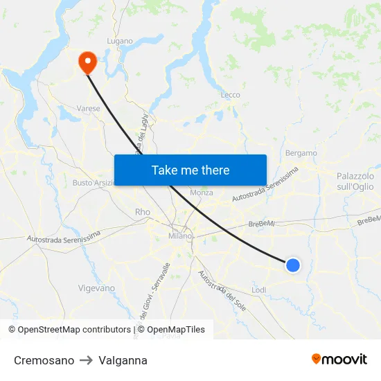 Cremosano to Valganna map