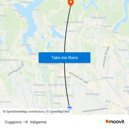 Cuggiono to Valganna map