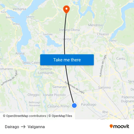Dairago to Valganna map