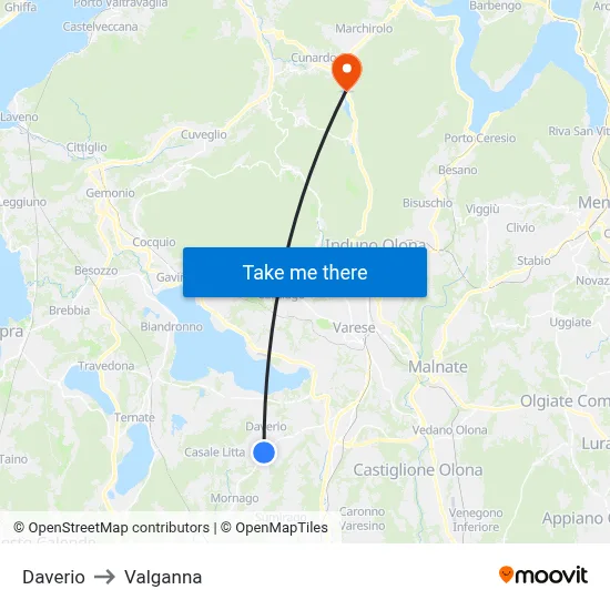 Daverio to Valganna map