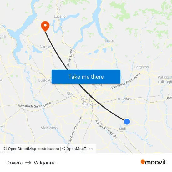 Dovera to Valganna map