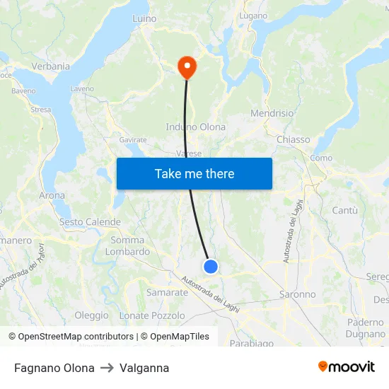Fagnano Olona to Valganna map