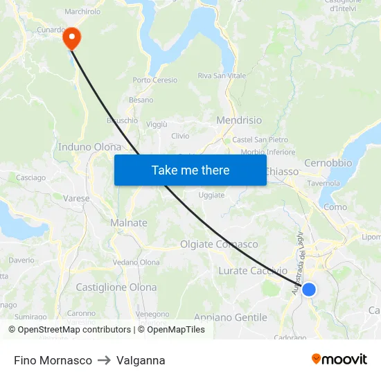 Fino Mornasco to Valganna map