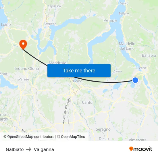 Galbiate to Valganna map