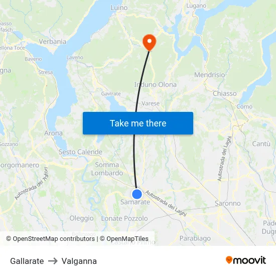 Gallarate to Valganna map
