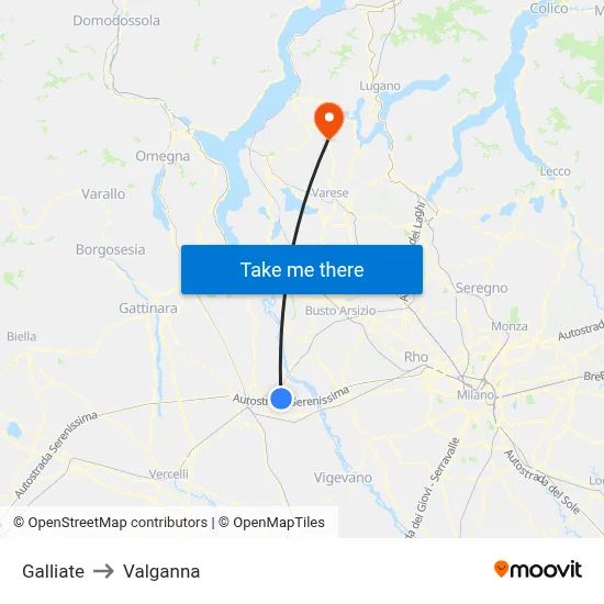 Galliate to Valganna map