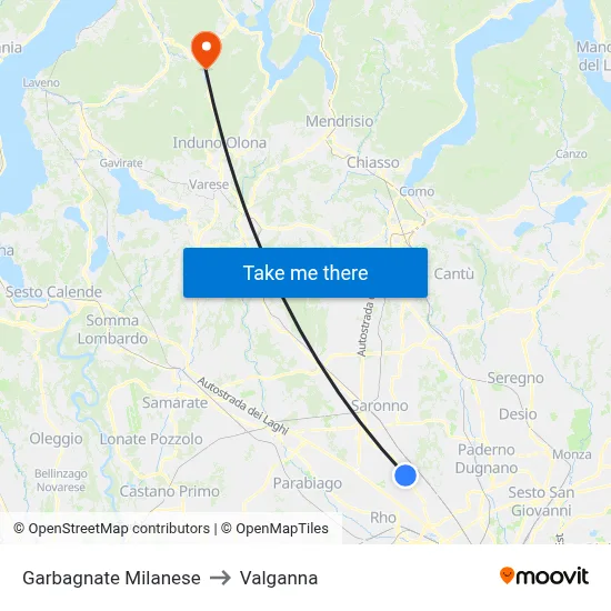 Garbagnate Milanese to Valganna map