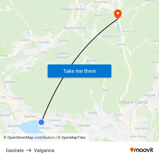 Gavirate to Valganna map