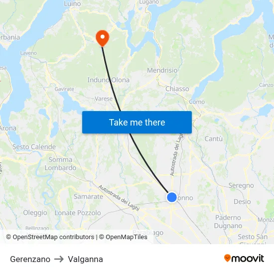 Gerenzano to Valganna map