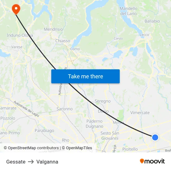 Gessate to Valganna map